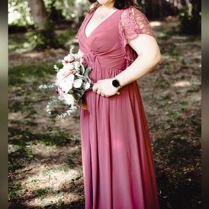 Desert rose Azazie Zella bridesmaid dress